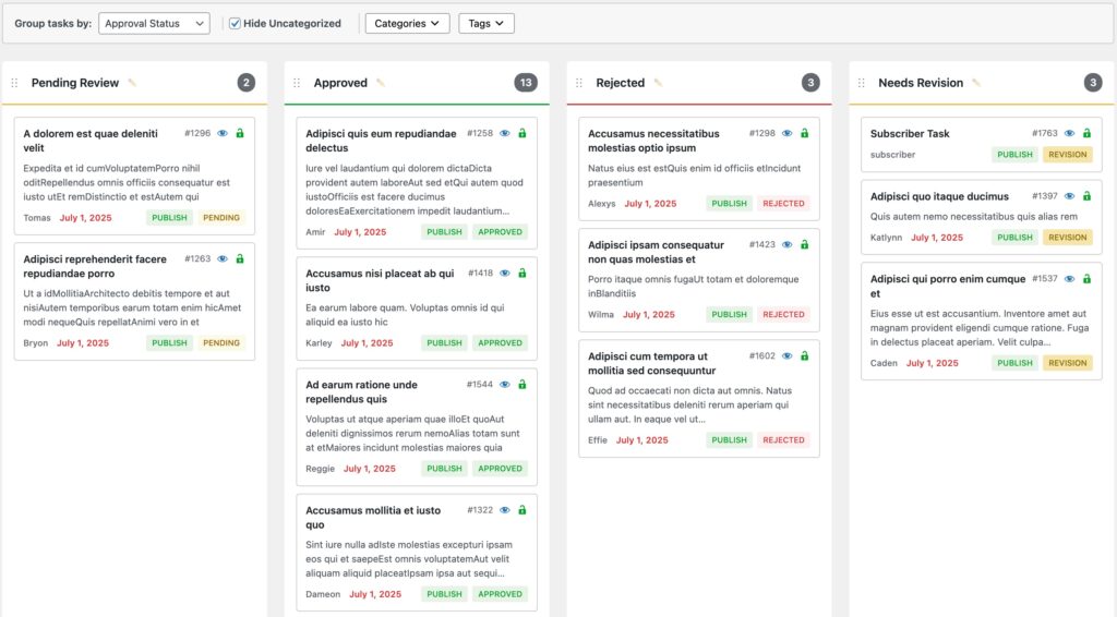 kanban board view for orbital wp plugin