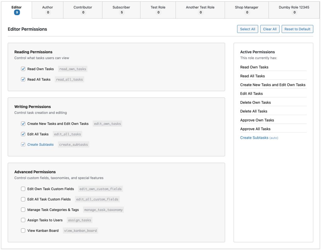 admin permission interface for orbital wp plugin
